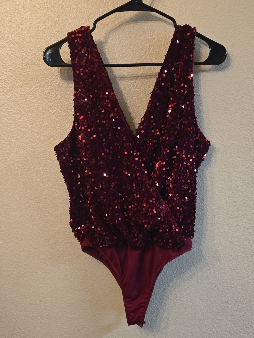 Sequin V-Neck Burgundy Bodysuit — Women